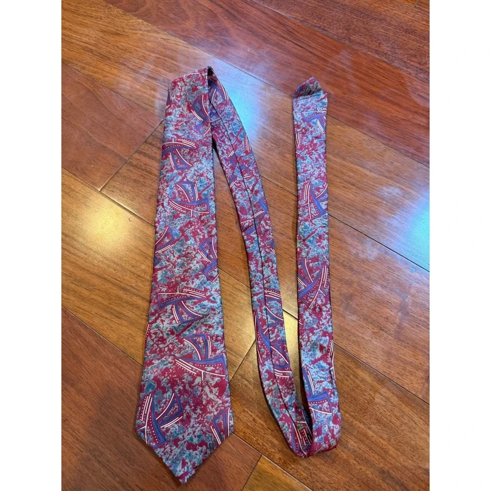 Guy Laroche Vintage Silk Tie Abstract Retro USA | Red Multicolor |‎ 55